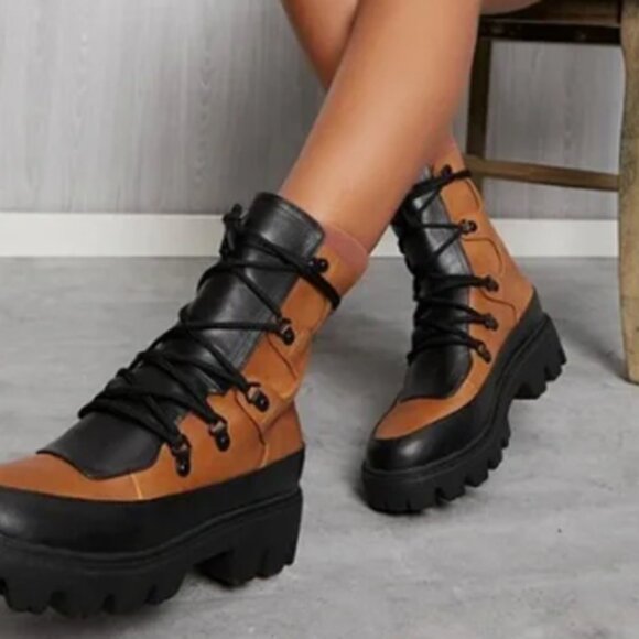 Bamboo Womens Ankle Boots Brown Black Lace Up Combat Snow Size 7 - Picture 11 of 13